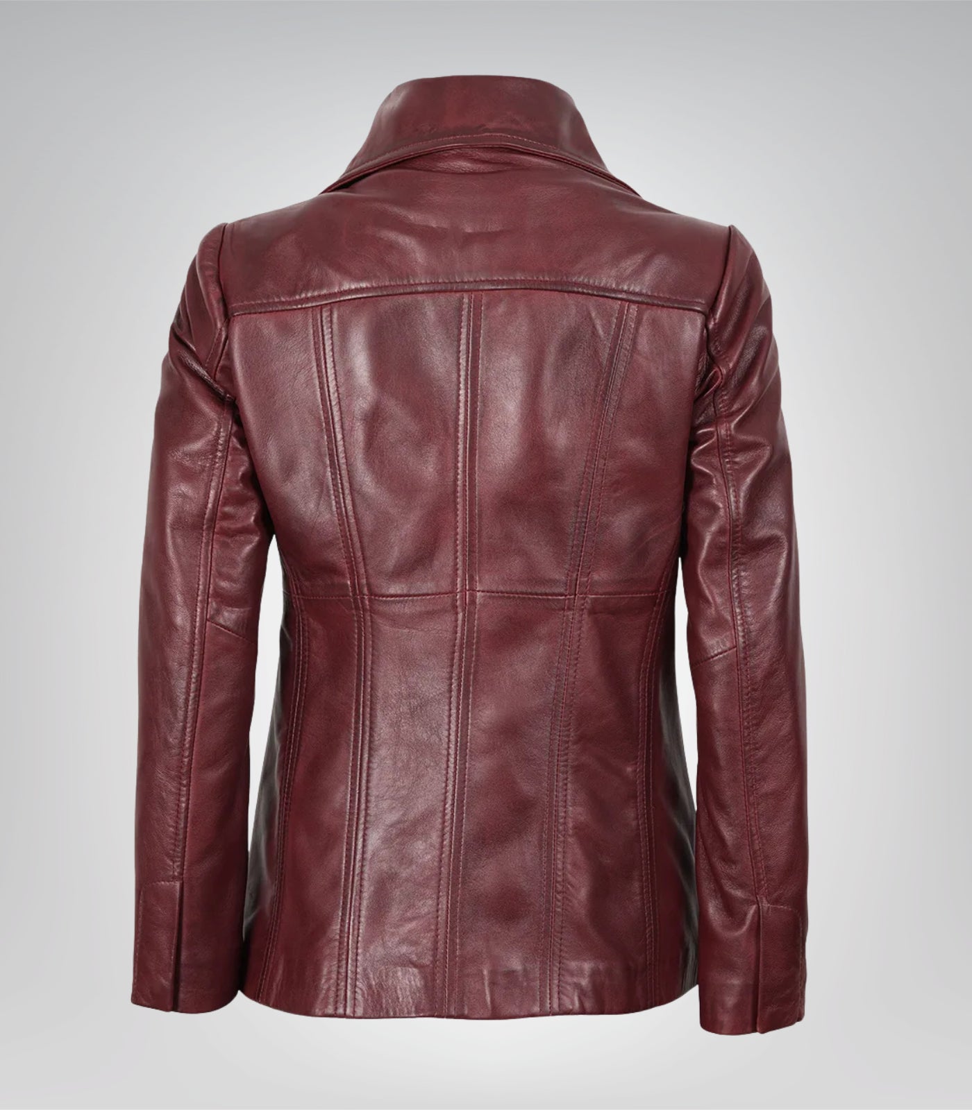 Women’s Three-Button Burgundy Leather Blazer