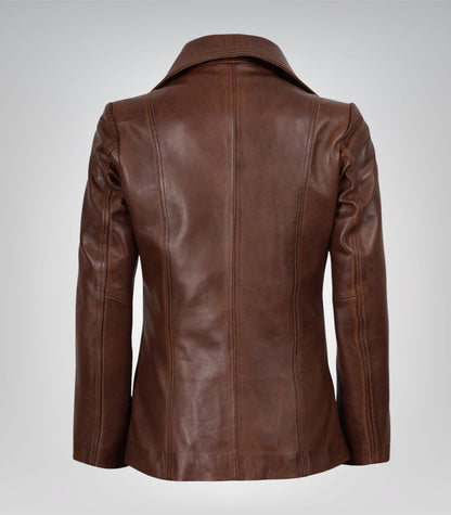Women’s Cognac Real Lambskin Leather Blazer
