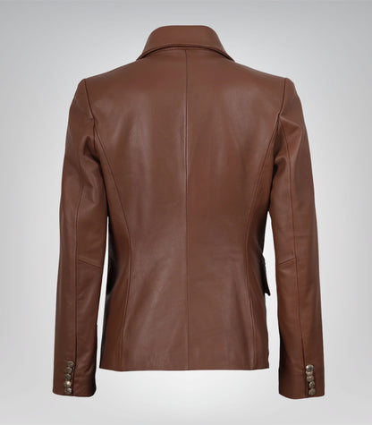 Women’s Cognac Real Lambskin Leather Blazer