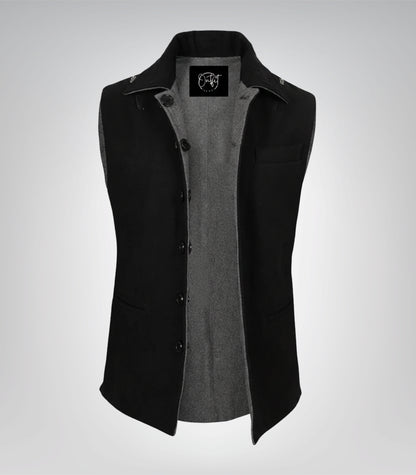 Lester Men Black and Gray Reversible Wool Vest