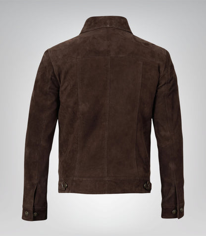 Men’s Real Suede Dark Brown Trucker Jacket Classic Button Front Style