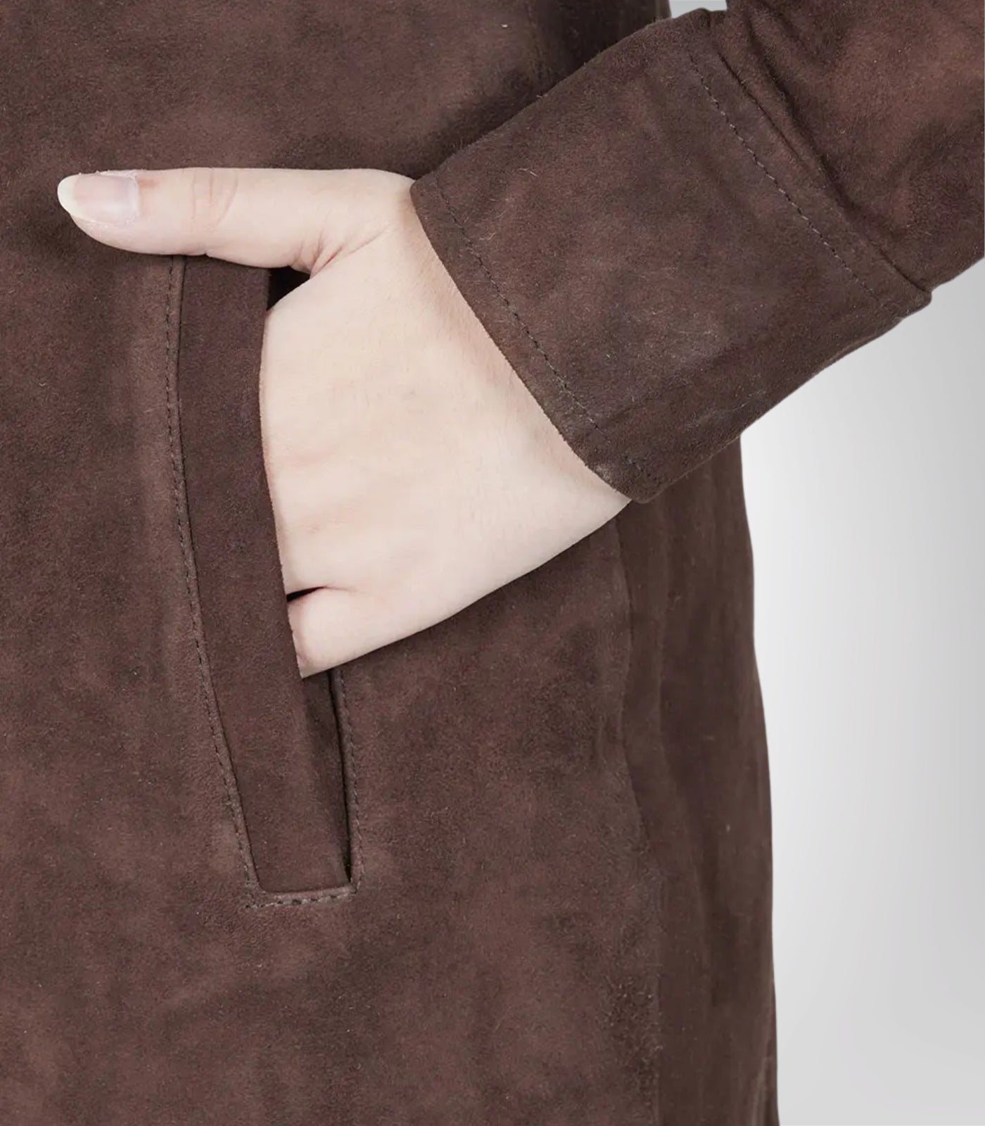 Women’s Dark Brown Suede Button-Down Coat 3/4 Length Real Suede Jacket