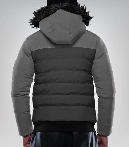 Walter Men’s Duck Down Dark Gray Puffer Jacket with Hood 700 Fill Power Insulated Winter Coat