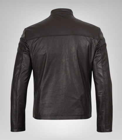 Men’s Premium Cowhide Leather Biker Jacket in Dark Brown