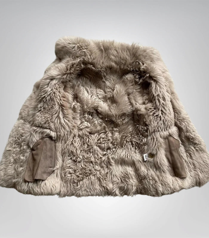 Women’s Sheepskin Shearling Hooded Coat | Handmade Vintage Suede Afghan Style