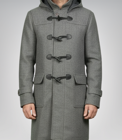 Drake Grey Wool Hooded Duffle Coat