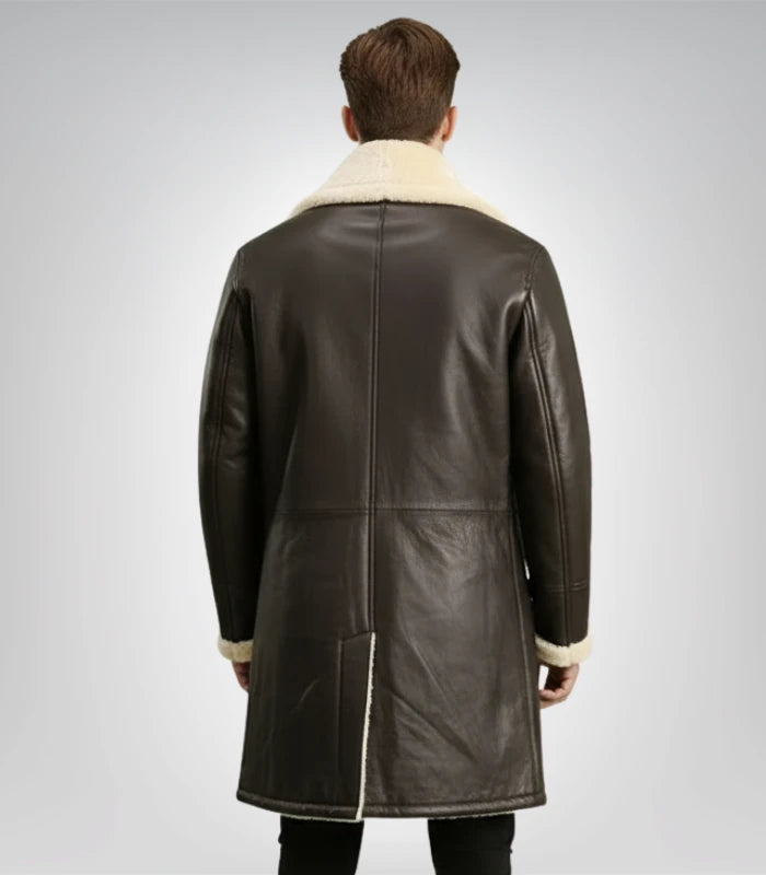Charles Distressed Black Leather Shearling Double-Breasted Coat