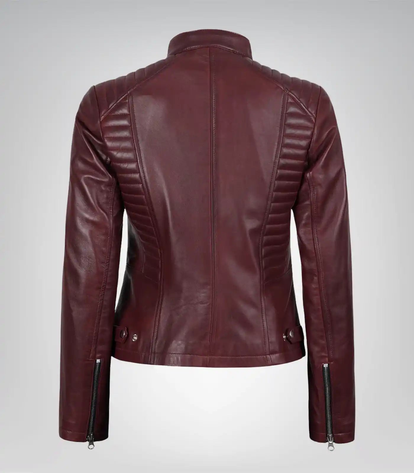 Women’s Burgundy Leather Motorcycle-Style Jacket