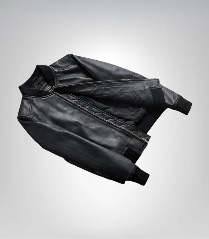 Bliss Black Leather Bomber Jacket