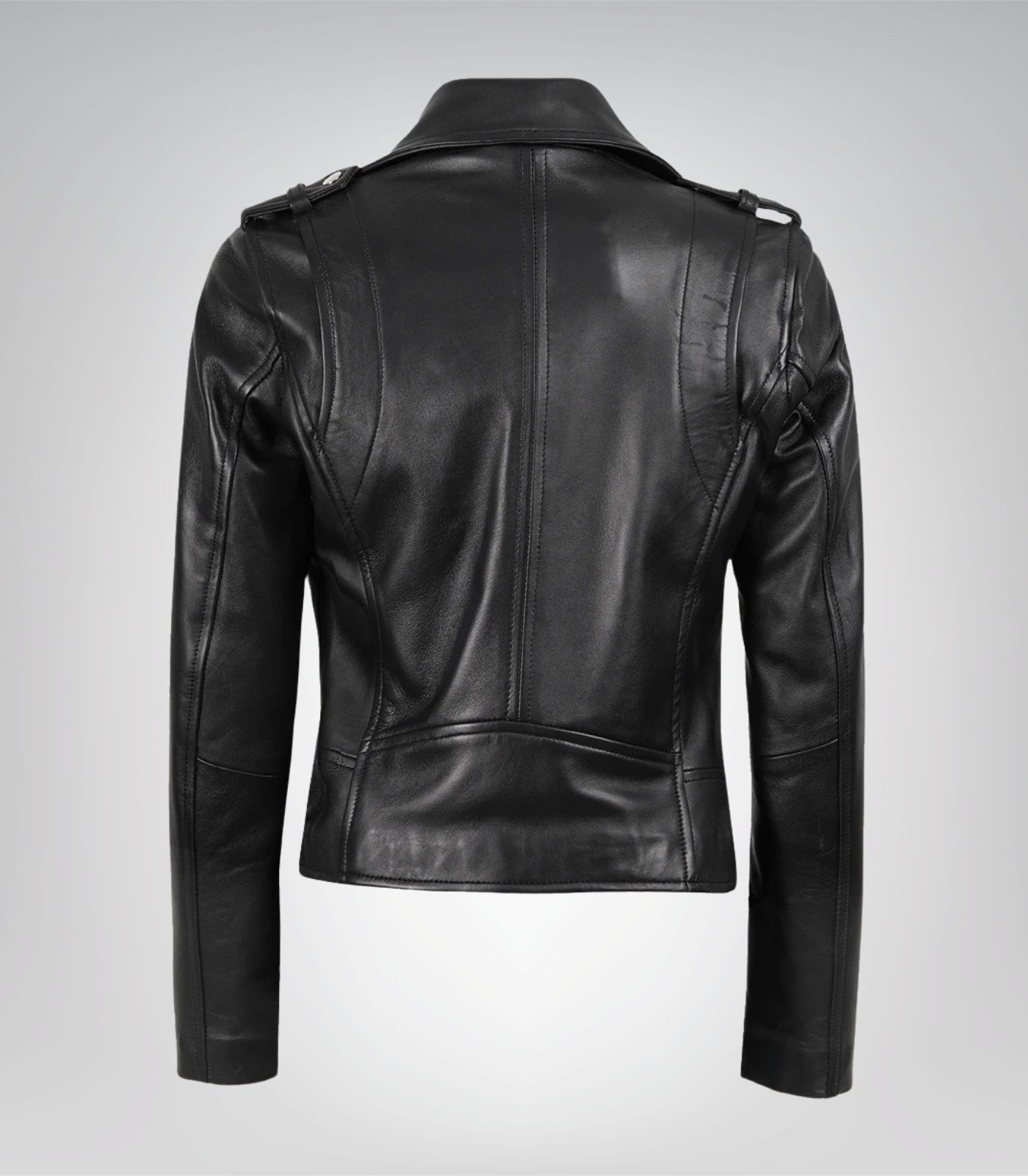 Women’s Genuine Black Leather Jacket in Asymmetrical Biker Design