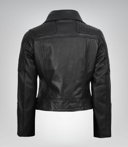 Women’s Genuine Black Leather Biker Jacket