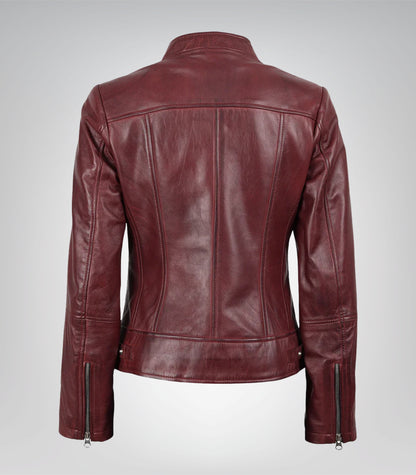 Women’s Genuine Burgundy Leather Jacket in Slim Fit