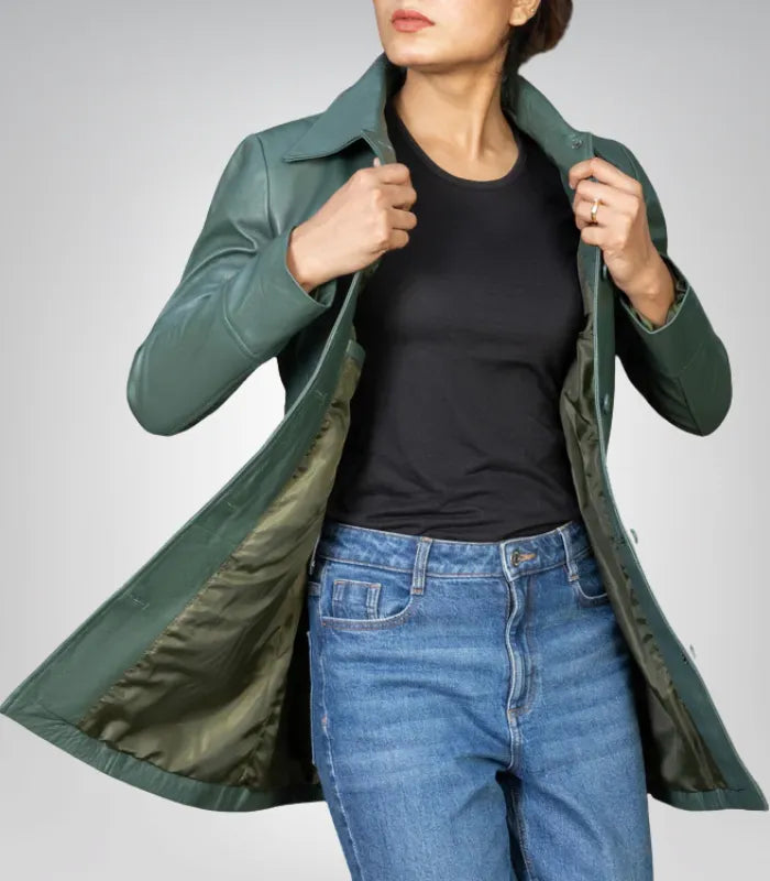 Women’s 3/4 Length Genuine Leather Car Coat – Classic &amp; Elegant Design