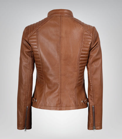 Women’s fitted tan genuine leather jacket