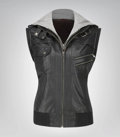 Stylish women’s black hooded leather jacket – casual daily outerwear