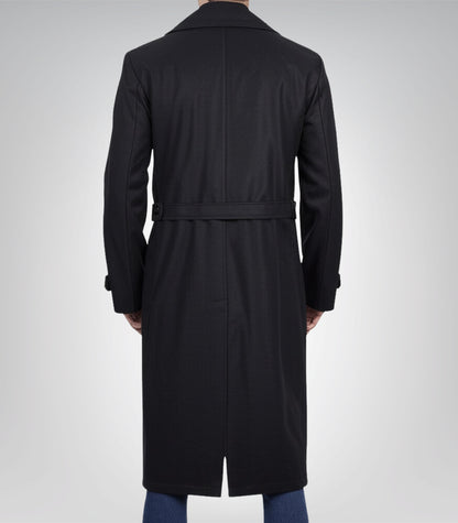 Kenney Men’s Double-Breasted Black Wool Coat Premium Modern Fit Overcoat