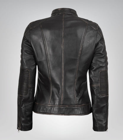 Women’s Premium Distressed Brown Leather Biker Jacket