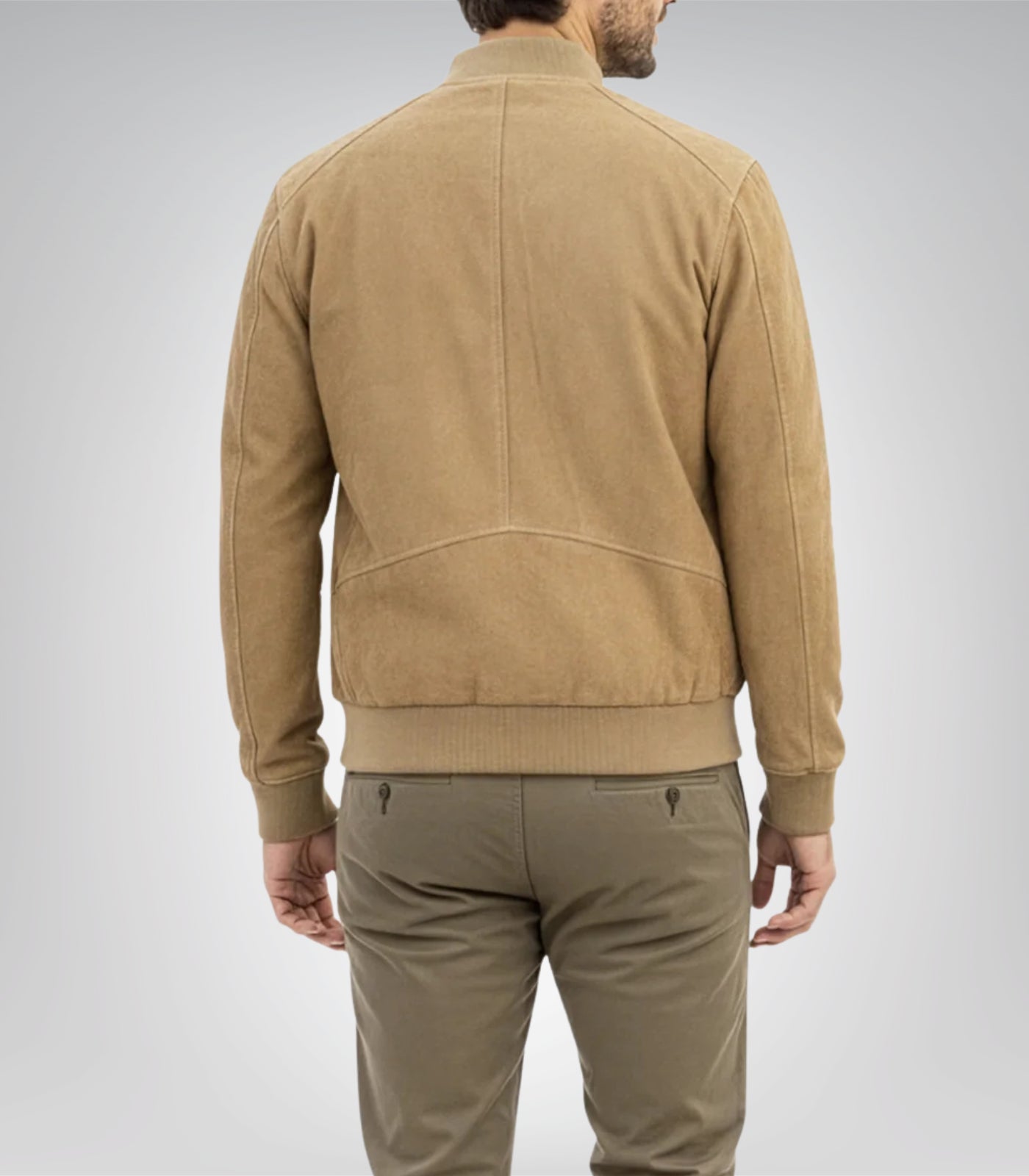 Men’s Camel Brown Real Suede Bomber Jacket Premium Zip Front Style