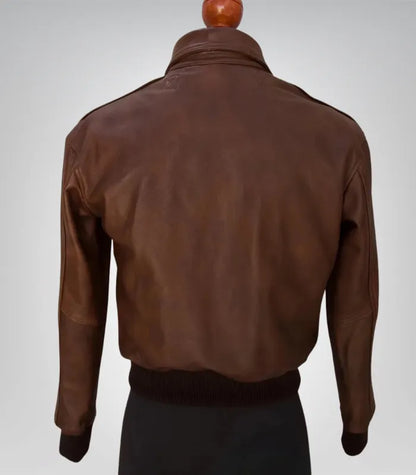 Men’s Classic Brown Leather Bomber Jacket – Vintage Aviator Style