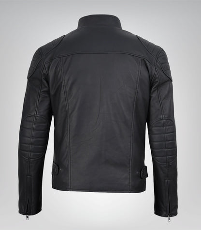 Premium matte black leather biker jacket for men