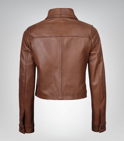 Women’s Cropped Leather Jacket in Cognac