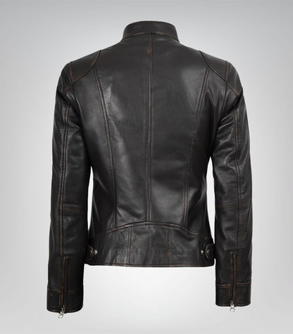 Women’s Distressed Brown Leather Motorcycle Jacket – Dodge