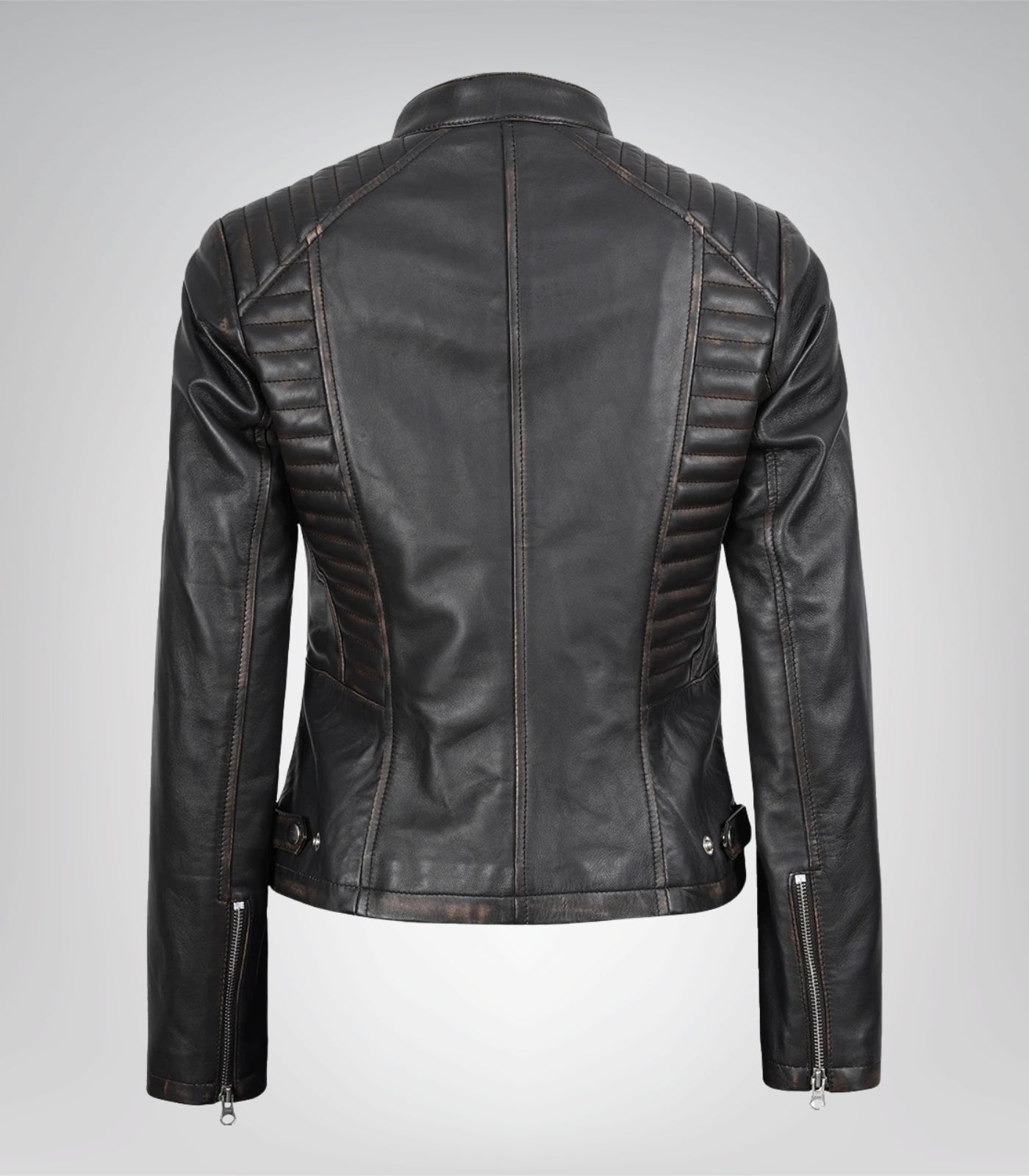 Women’s Distressed Brown Moto Leather Jacket