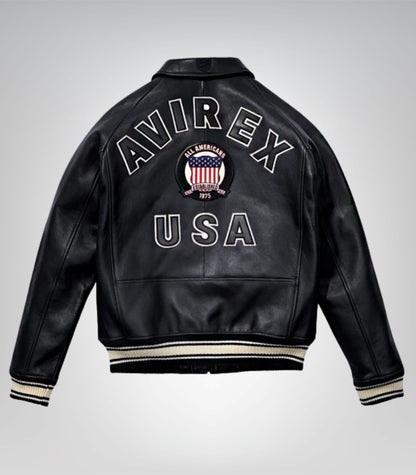 All Americans Avirex Red &amp; Black Real Leather Bomber Jacket