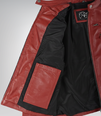 Women’s Luxe Red Real Leather Biker Jacket