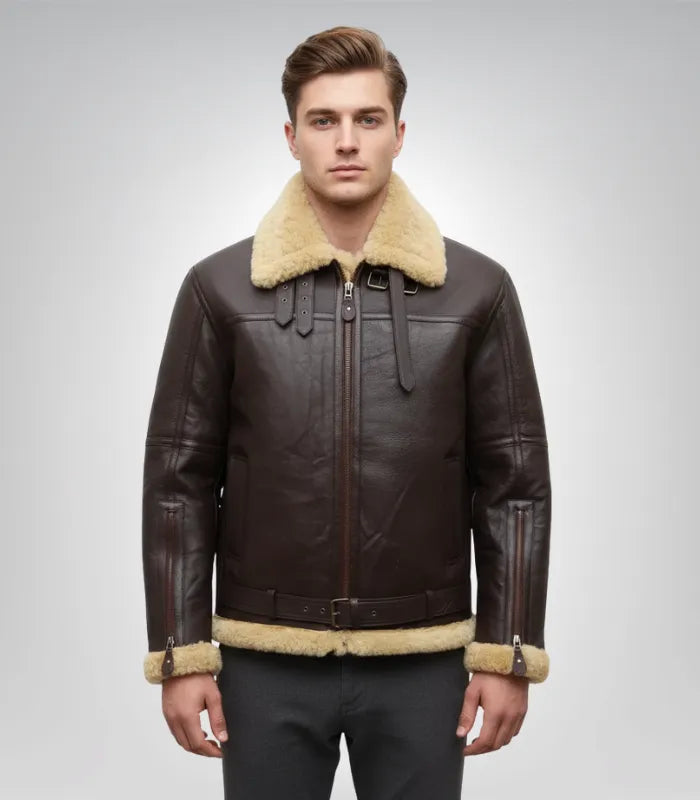 Men’s warm shearling bomber jacket – RAF B3 real sheepskin flight coat