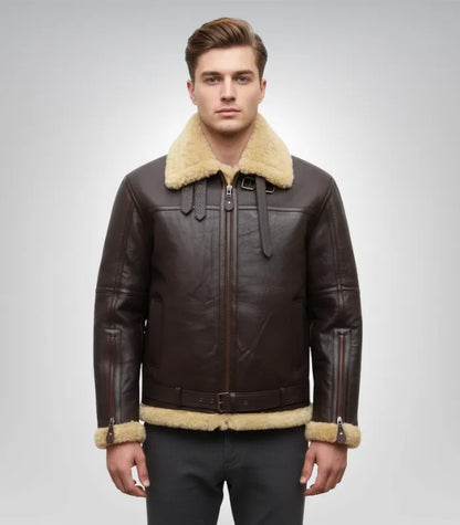 Men’s warm shearling bomber jacket – RAF B3 real sheepskin flight coat