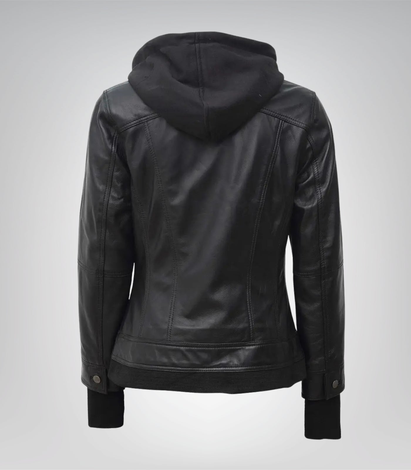 Céleste Women’s Black Bomber Leather Jacket with Detachable Hood