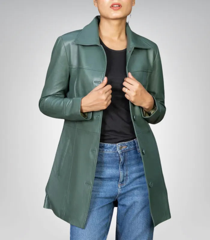 Women’s 3/4 Length Genuine Leather Car Coat – Classic &amp; Elegant Design