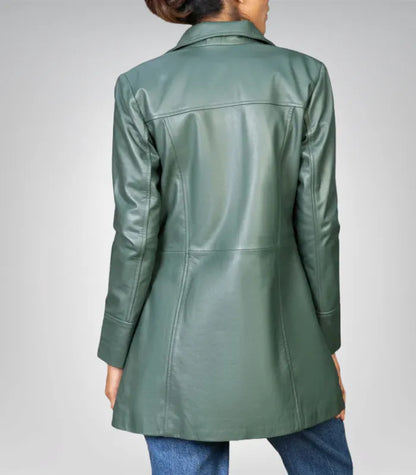 Women’s 3/4 Length Genuine Leather Car Coat – Classic &amp; Elegant Design