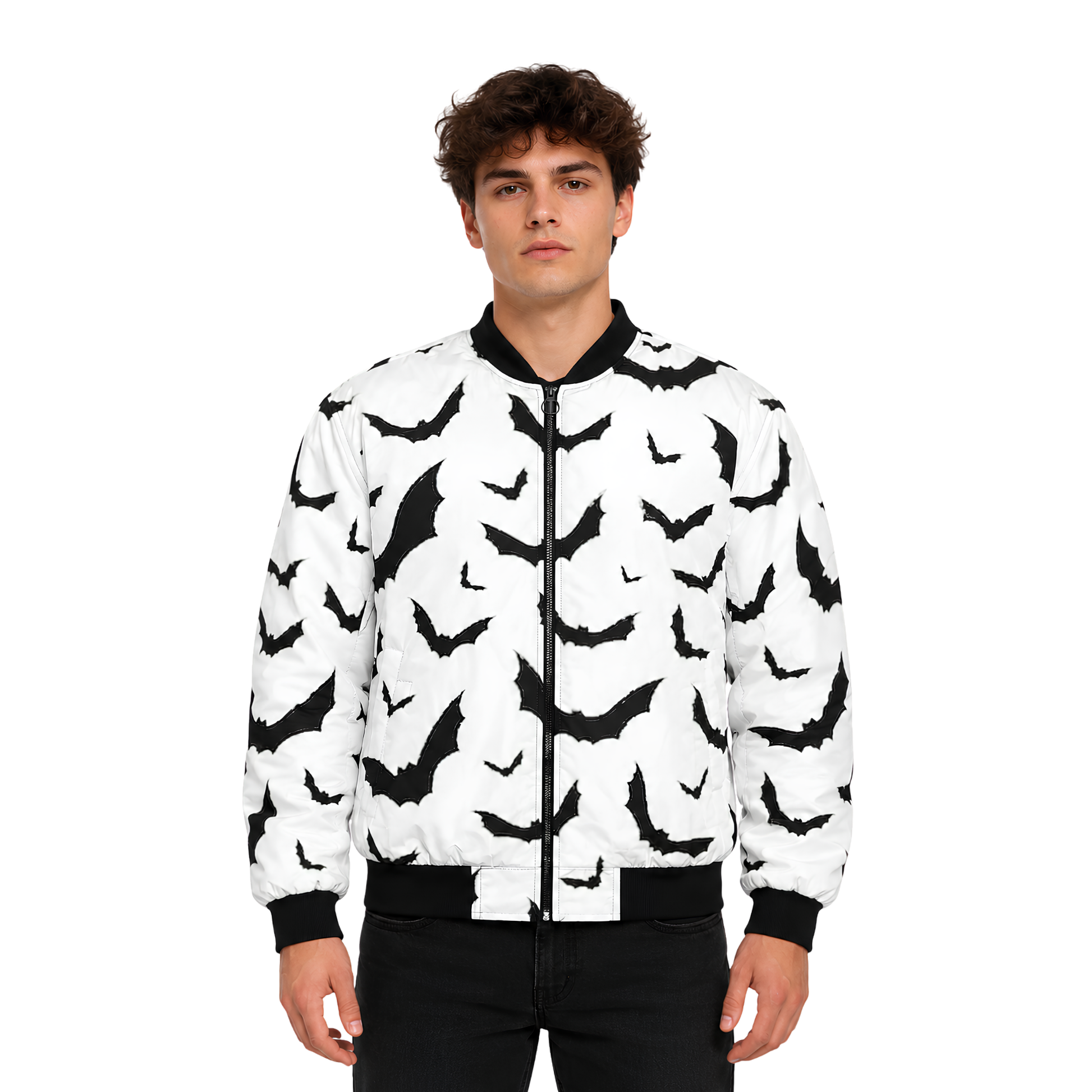 Buy The Black Bats Graphic White Bomber Jacket