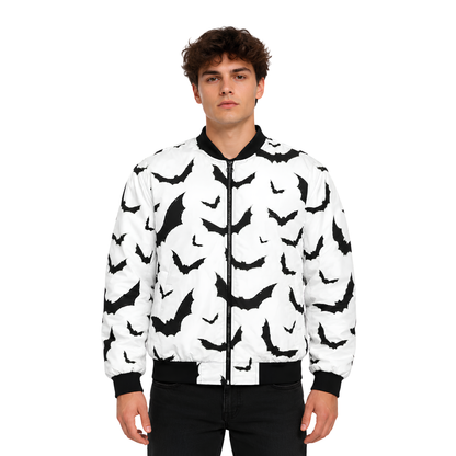 Buy The Black Bats Graphic White Bomber Jacket