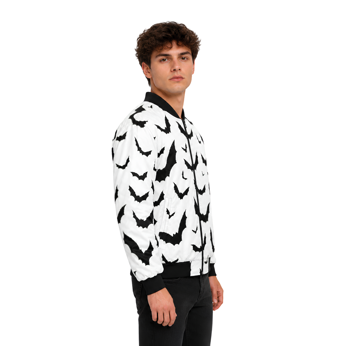 Buy The Black Bats Graphic White Bomber Jacket Now