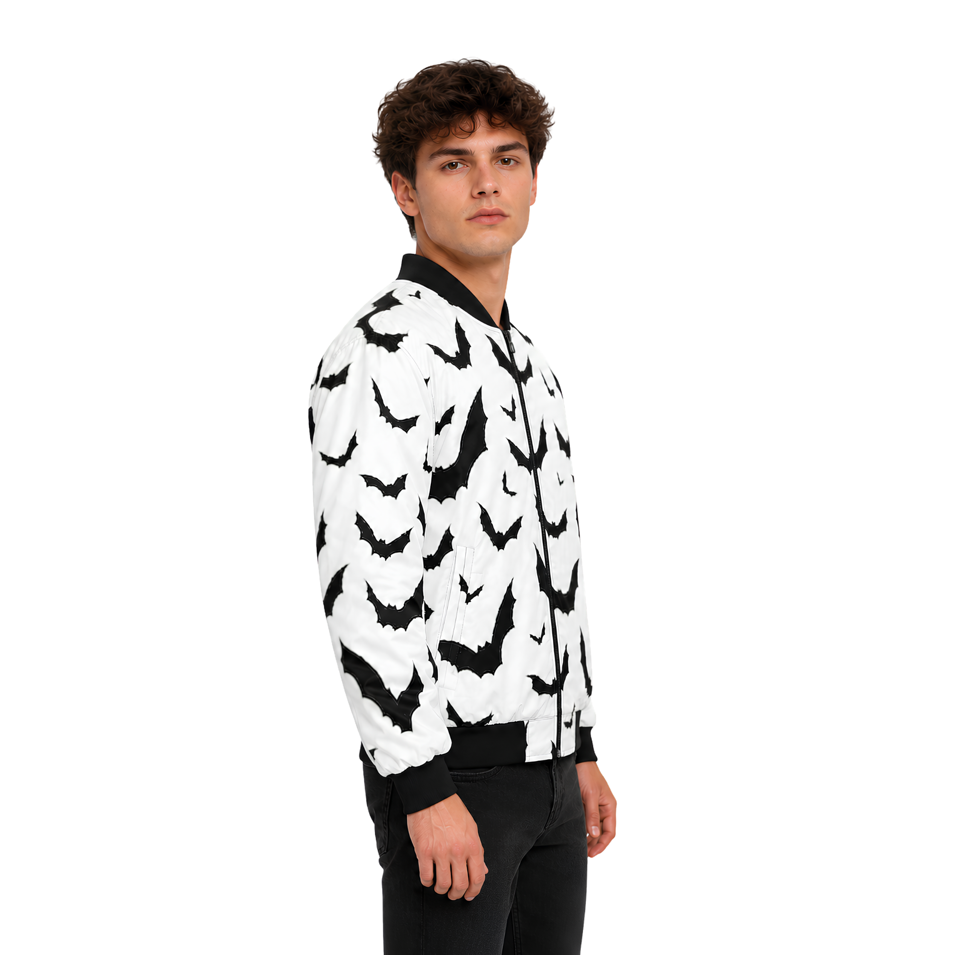 Buy The Black Bats Graphic White Bomber Jacket Now