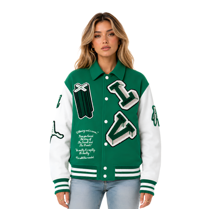 Buy The Green and White Skeleton Letterman Jacket