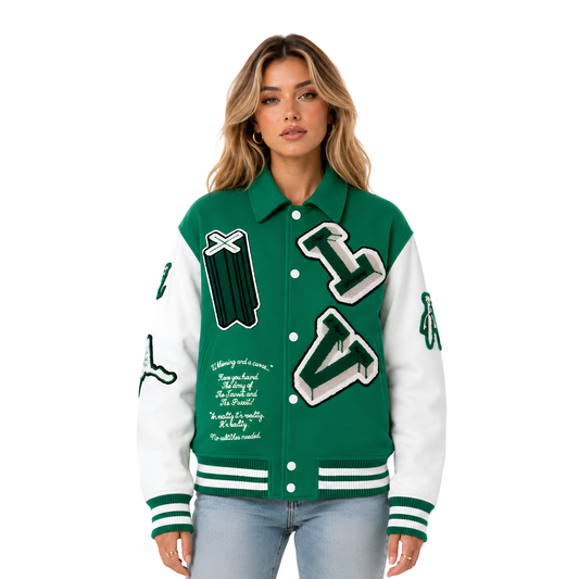 Buy The Green and White Skeleton Letterman Jacket