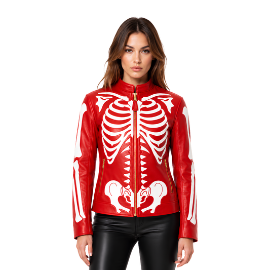 Buy The Red Skeleton Bone Biker Leather Jacket