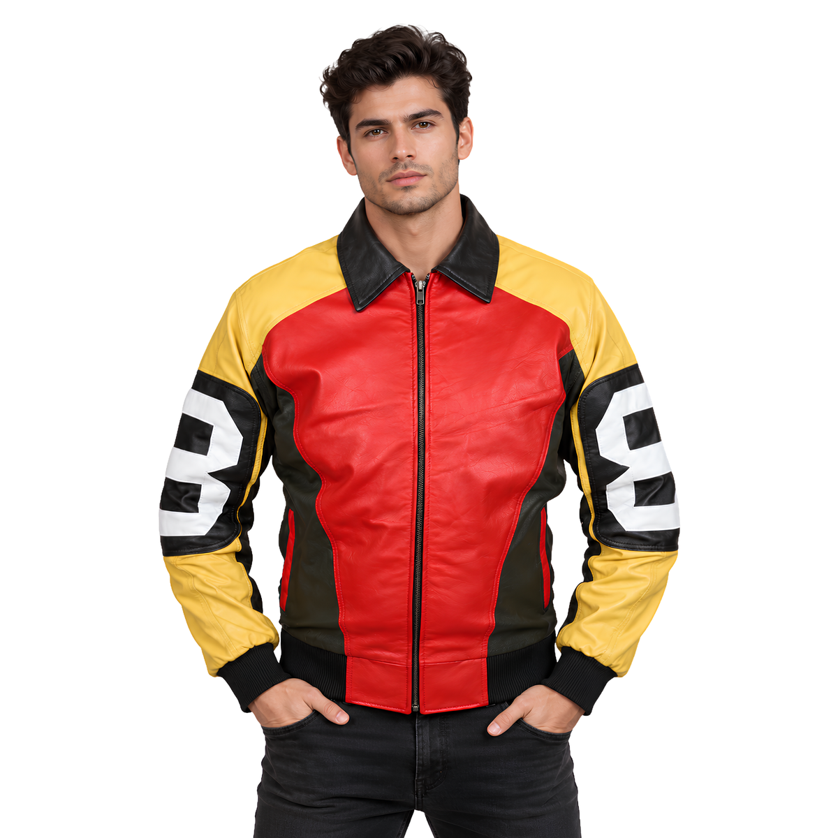 Buy The Seinfeld David Puddy 8 Ball Leather Bomber Jacket