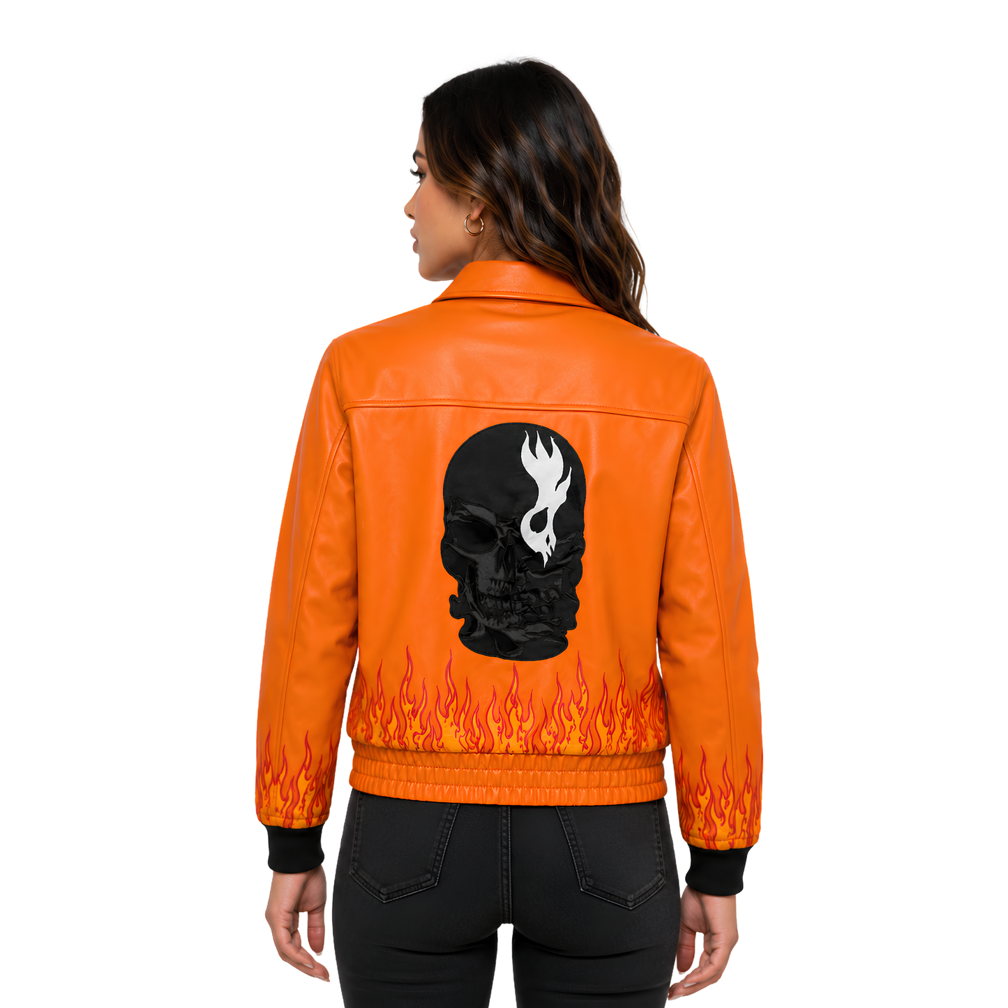 Buy The Spooky Skull and Flame Bomber Leather Jacket Now