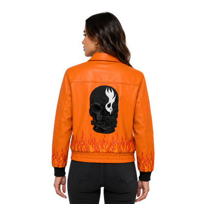 Buy The Spooky Skull and Flame Bomber Leather Jacket Now