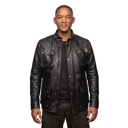 Buy the I Am Legend Will Smith Belted Military Leather Jacket