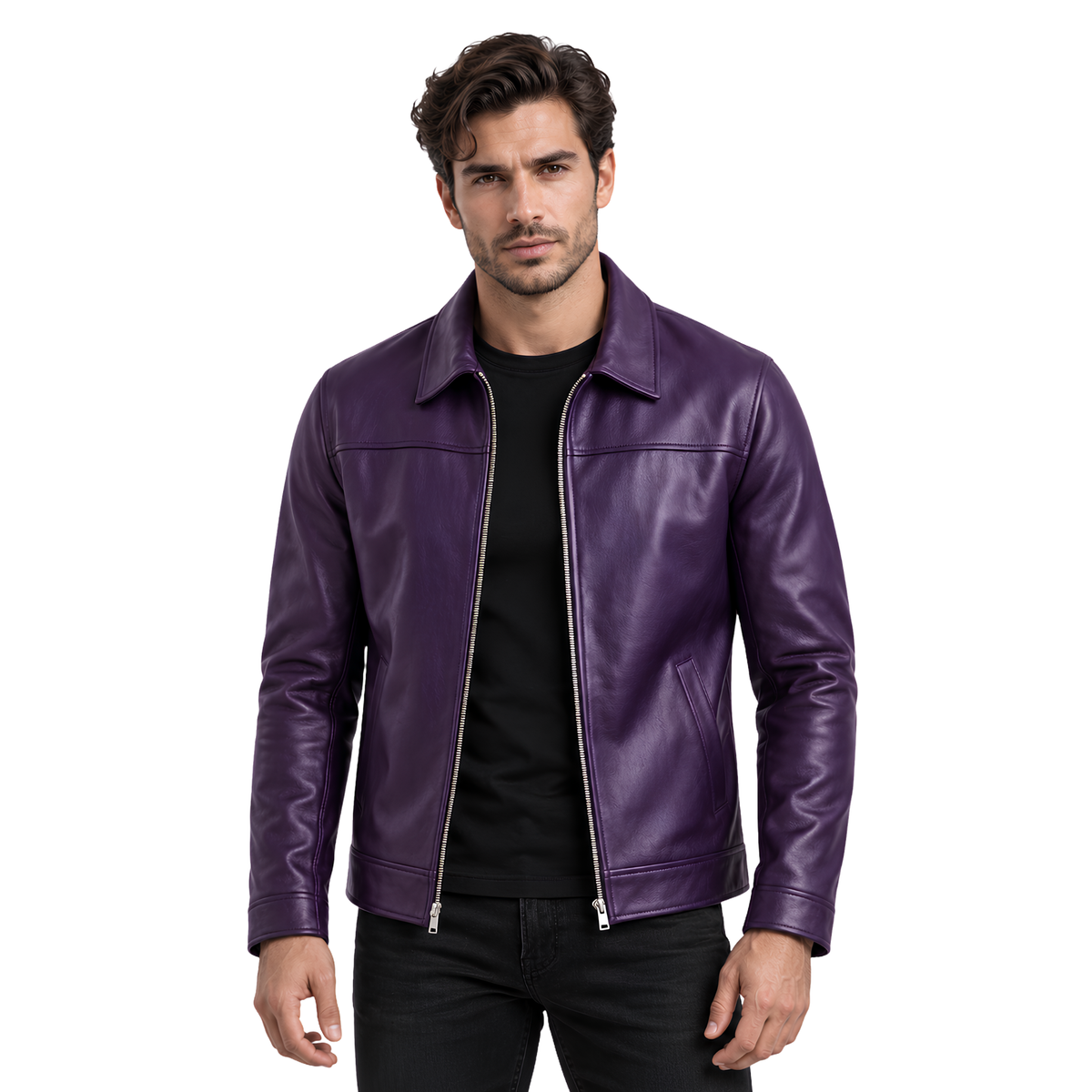 Buy the Men’s Aesthetic Purple Real Leather Jacket