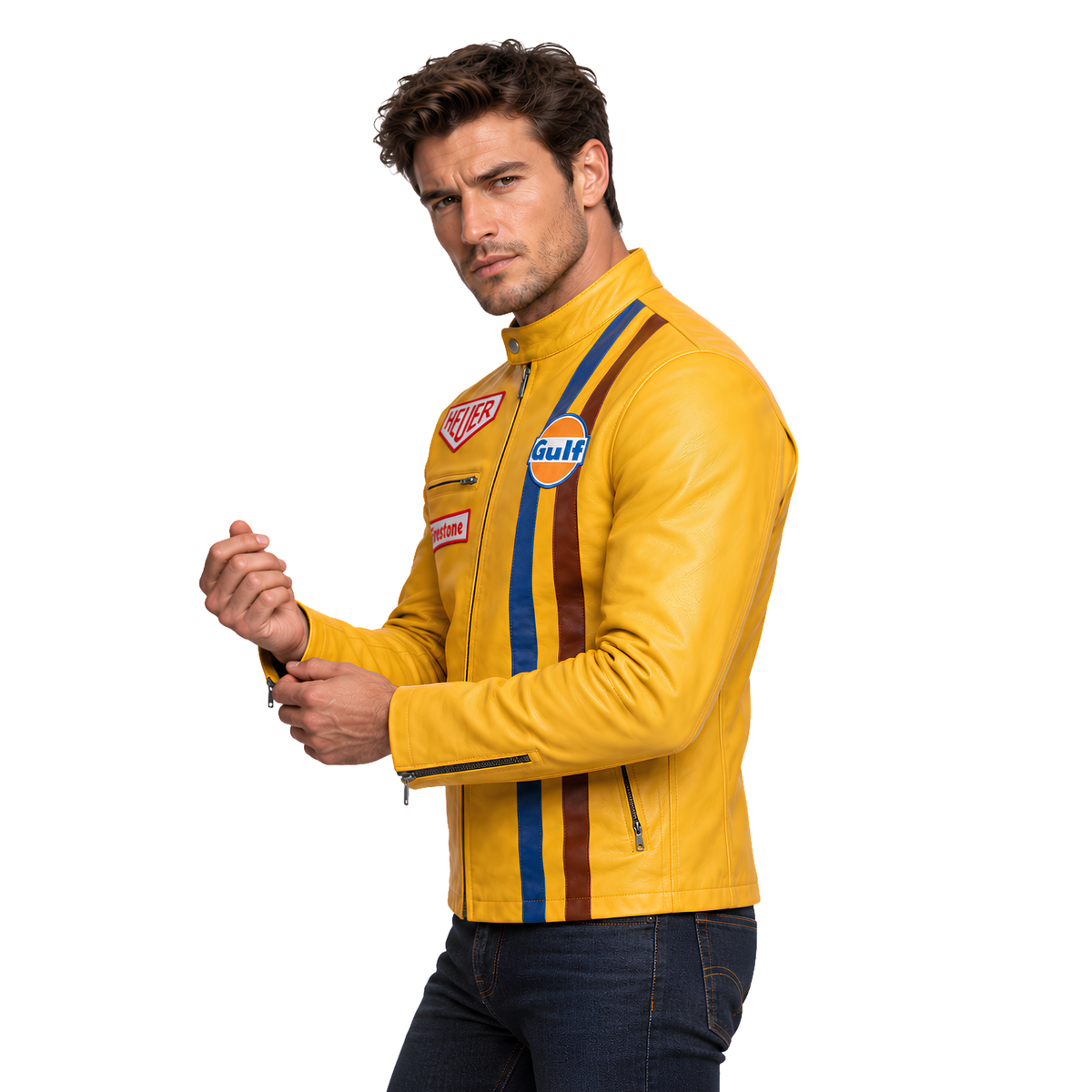 Buy the Steve McQueen Gulf 1971 Le Mans Biker Leather Jacket Now