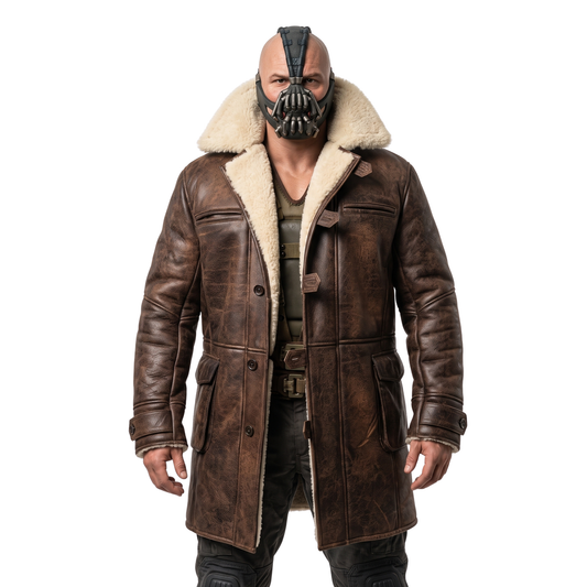 Buy the Tom Hardy The Dark Knight Rises Bane Shearling Leather Coat