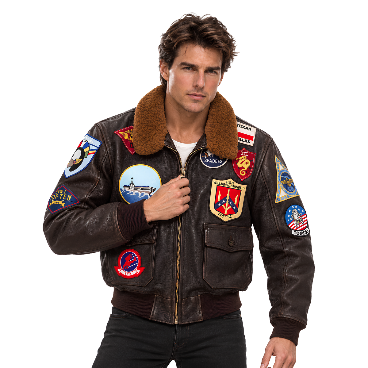 Buy the Top Gun Maverick Tom Cruise Brown Leather Flight Jacket