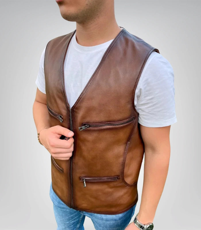 Stylish leather vest – men’s casual genuine leather coat